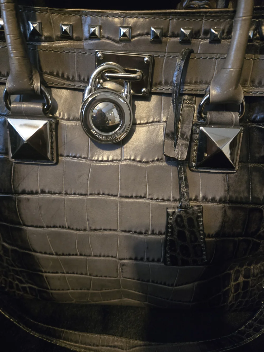 Michael Kors Large Hamilton Croc Embossed Studded Tote